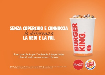 Burger king elimina coperchi e cannucce